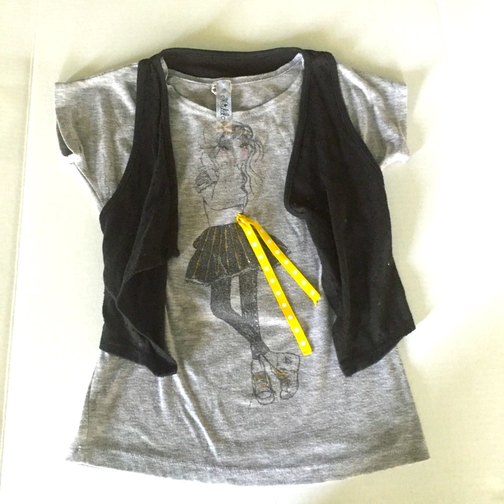 Grey Shirt with Black Vest and Ribbon- Size 6
